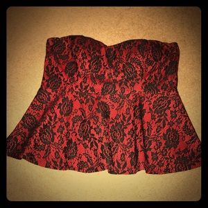 Red and black strapless shirt